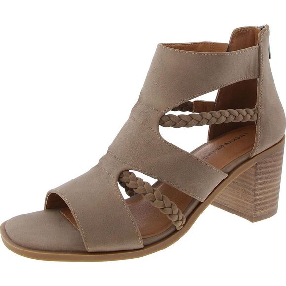 Lucky Brand Shoes - Lucky Brand Womens Tulina Taupe Faux Leat Zipper Block Heel Shoes New